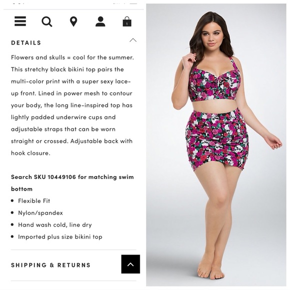 TORRID skulls roses Day of the Dead floral bikini swimsuit set, 0X, L, 12. - Picture 4 of 8